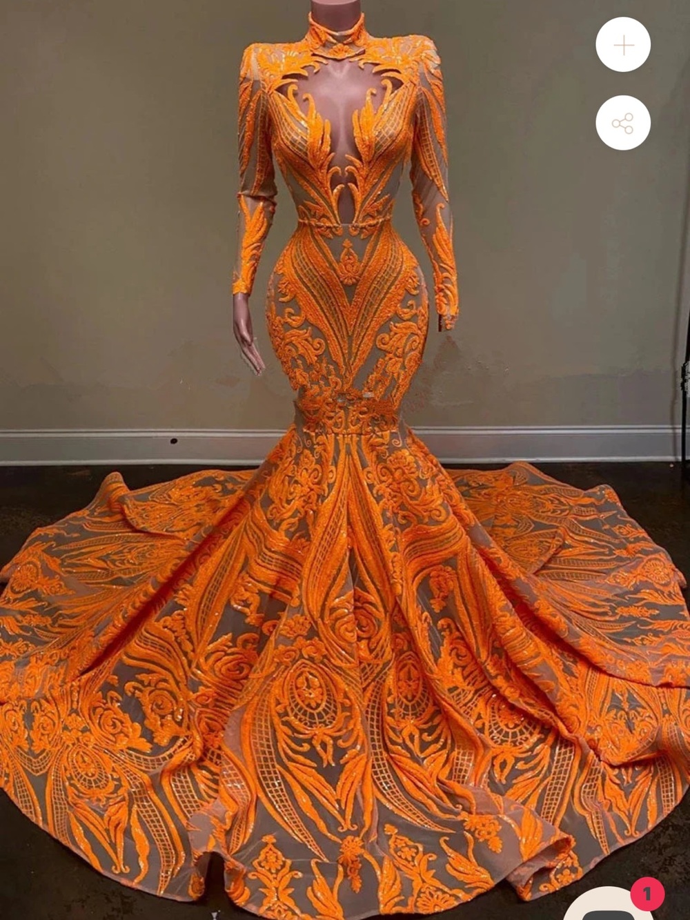 Elegant Orange Embroidered Evening Gown for Women